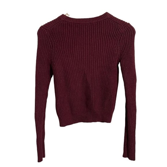 Ann Taylor Womens Maroon Chunky Knit Ribbed Semi Cropped Wool Blend Sweater XS - Picture 6 of 6